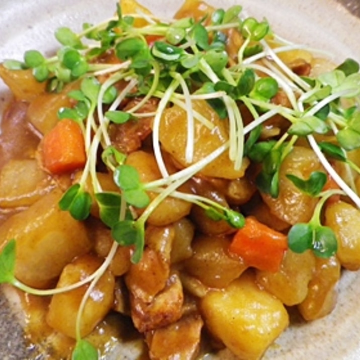 大根ジャガイモ人参のカレー麺つゆ煮